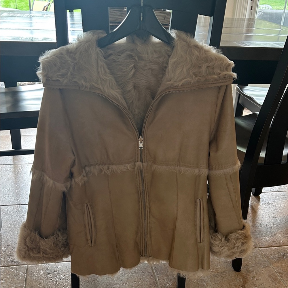 Women's cream Genuine Fur lined Jacket
